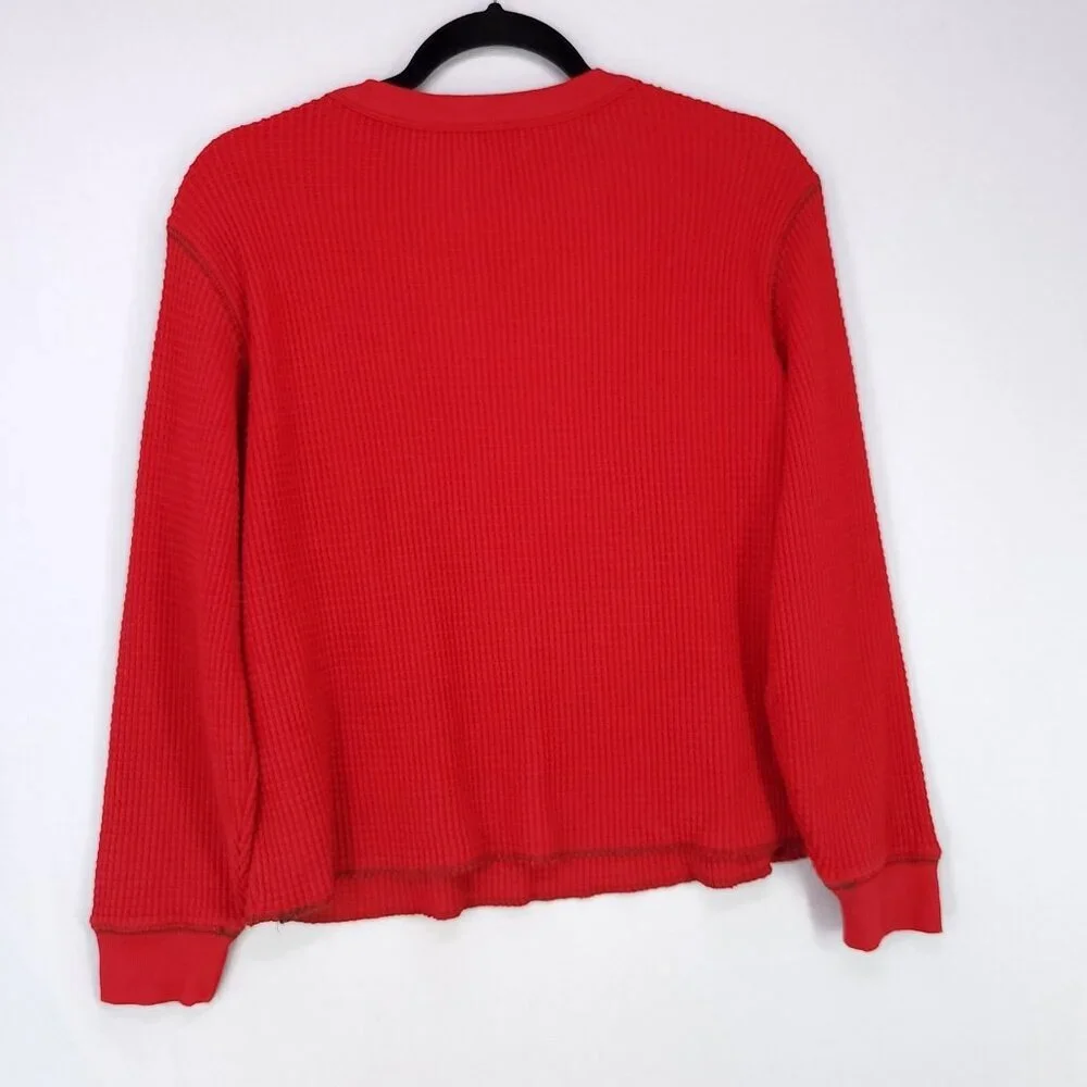 Madewell Waffle Split Neck Crop Tee Long Sleeve Size Small Red Thermal - Picture 3 of 11